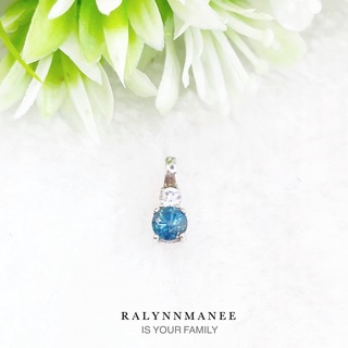 O6439 จี้พลอยไพลินเผาเก่าแท้ ( Blue sapphire ) ตัวเรือนเงินแท้ 925 ชุบทองคำขาว
