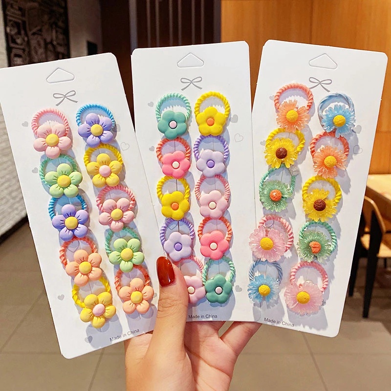 ยางมัดผมหางม้า แบบยืดหยุ่น ลายการ์ตูนดอกไม้น่ารัก เครื่องประดับ แฟชั่นใหม่ 10 ชิ้น