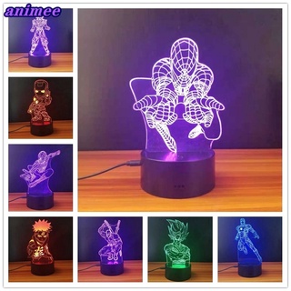 พร้อมส่ง โคมไฟกลางคืน LED รูปสไปเดอร์ ไอรอนแมน เดดพูล โกคู 3D ชาร์จ USB ของขวัญ +G*F