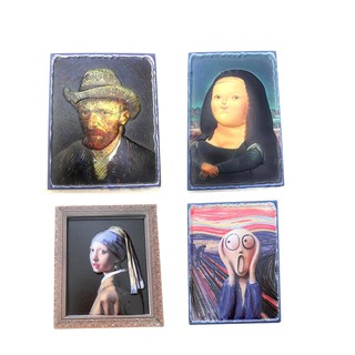 สติกเกอร์แม่เหล็กติดตู้เย็น เรซิ่น ลาย Van Gogh Smile of Mona Lisa 3D สําหรับตู้เย็น