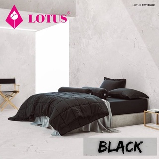 LOTUS ATTITUDE BLACK  ชุดเครื่องนอนโลตัสสีพื้นดำ ทอละเอียด 490เส้น เนื่อผ้านุ่มเนียนละเอียด ป้องกันไรฝุ่นและเชื้อรา