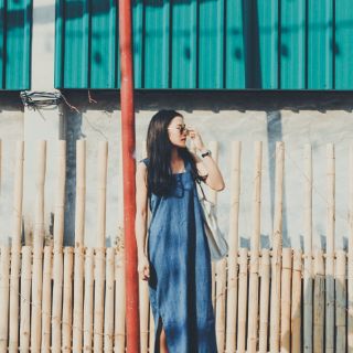 [WBFUYA ลดทันที 80.-] Maxi dress สายเดี่ยวผ้าฝ้ายทอลาย