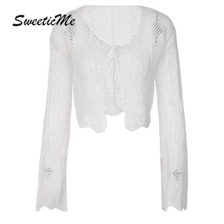 Sweeticme เสื้อคาร์ดิแกนแขนยาวลําลอง ผ้าถัก เข้ารูป สีพื้น สุดเซ็กซี่ แฟชั่นสําหรับสตรี 2022