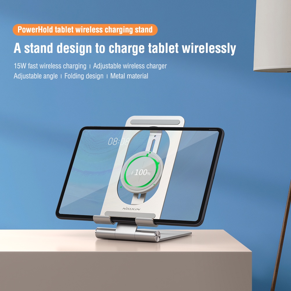 NILLKIN ipad Stand 2 in 1 Wireless Charging Stand For iPad Pro 12.9/iPad Pro 11, iPad 8/7/6/5 Gen,Air 4/3,Samsung TabS7/