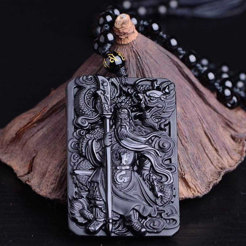Obsidian Guan Gong จี้ Wu Cai พระเจ้า Guan Yu Domineering Wu Cai พระเจ้าบรรยากาศผู้ชายสร้อยคอจี้เครื