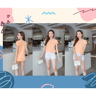 🍥🍡เสื้อยืดแฟชั่นผ้านำเข้า เนื้อผ้ามีลาย ดีไซน์จั้มปลายแขน ใส่สบายไม่ร้อน