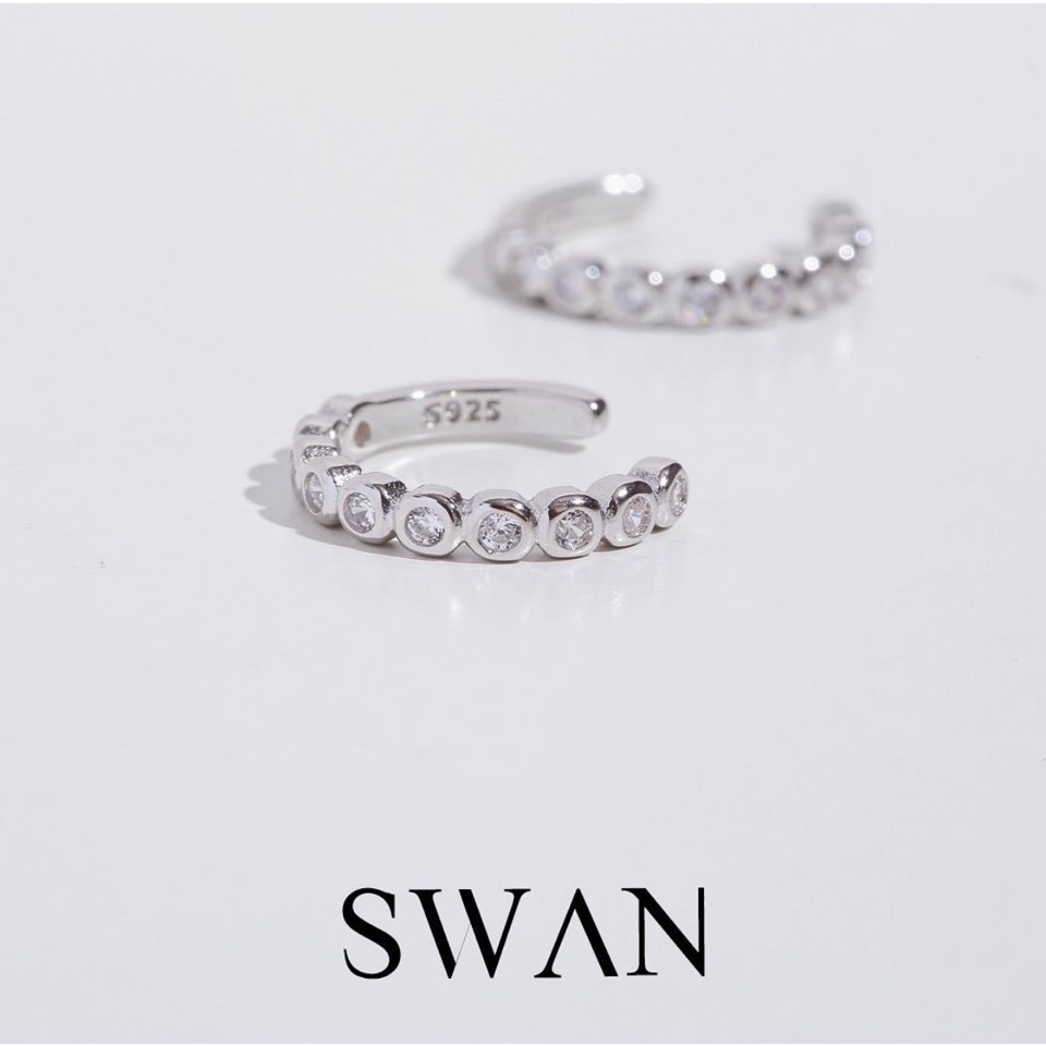 SWAN - Dot Ear Cuff ต่างหูหนีบเงินแท้ คล้องหู ไม่ต้องเจาะ ฝังเพชรคิวบิกเซอร์โคเนีย cubic zirconia