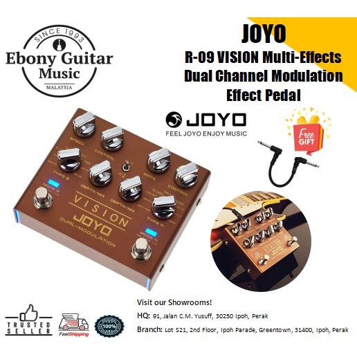 Joyo R-09 VISION Multi-Effects Dual Channel Modulation Effect Pedal พร้อมสายแพทช์ฟรี