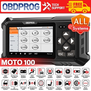 Obdprog MOTO 100 เครื่องสแกนเนอร์วินิจฉัย ระบบเต็มรูปแบบ ECU Coding 5000+ สําหรับรถจักรยานยนต์