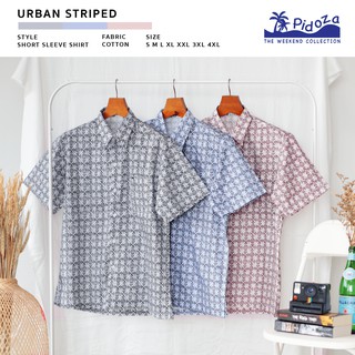 [ใหม่] เสื้อเชิ้ตแขนสั้น ลาย Urban Striped 👔 ผ้าคอตตอน ทรงตรง สี Ash Grey / Blue / Maroon