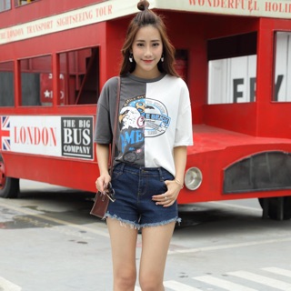 TJเสื้อแฟชั่น คอกลม แขนสั้น ลายเก๋ๆ นกอินทรีย์ ทูโทน รหัสสินค้า PA2557