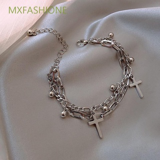 MXFASHIONE Geometric Heart Bangles Cool Fashion Jewelry Cross Beaded Bracelets Women Chain New Love Heart Gothic Hip Hop Double Layered