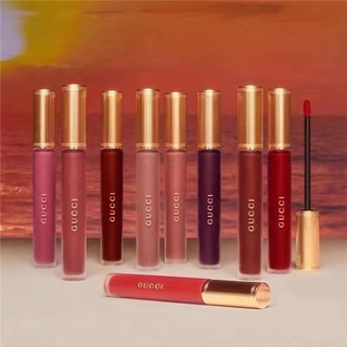 Gucci ใหม่ 2022 Color Cloud Lip Glaze Matte Steam Lip Glaze 505 Maple Leaf Red Brown ลิปสติก 6.5 มล.