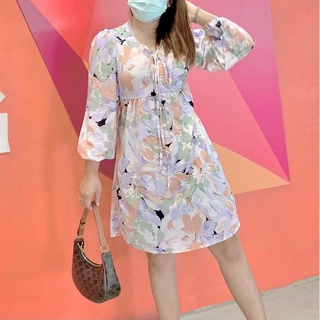 PIXXME-FLOWER Dress_เดรสแขนยาวผูกเอว