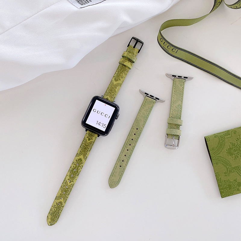 สายนาฬิกาข้อมือ สายหนัง สีเขียว แบบเปลี่ยน สําหรับ Apple Watch 7 6 5 4 3