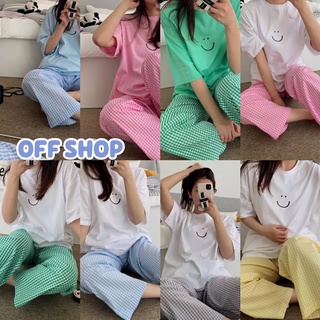 OFF SHOP พร้อมส่ง ( OFF- DX-Smile-01)ชุดนอน เสื้อยืดแขนสั้น+กางเกงขายาวสุดน่ารักใส่สบาย 09