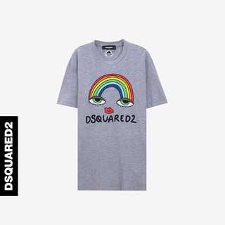 [S-5XL]Dsquared2/d2 เสื้อยืดแขนสั้น ทรงสี่เหลี่ยม ลายหน้ายิ้ม สีรุ้ง แฟชั่นฤดูร้อน สําหรับผู้ชาย