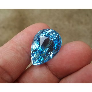 พลอยสวิสบลูโทแพซหยดน้ำ (Natural Swiss Blue Topaz) น้ำหนัก 33.80 กะรัต อัญมณีประจำเดือนพฤศจิกายน คัดสวย เนื้อสะอาด