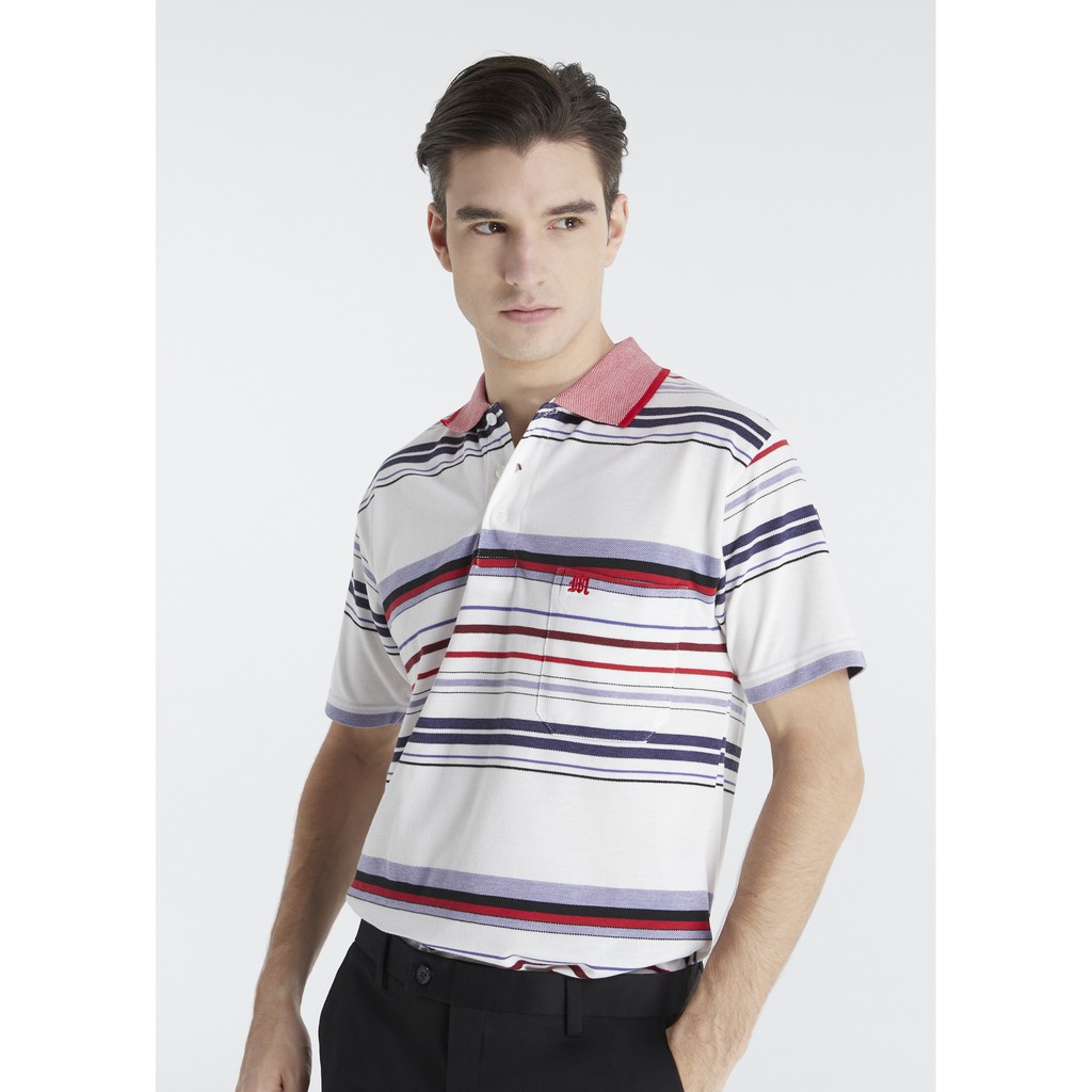 เสื้อโปโลแขนสั้นผู้ชายมีกระเป๋า  Maximo Dente คอปก ลายริ้ว คลาสสิค สไตล์ยุโรป สำหรับผู้ใหญ่ รุ่น CV-74-3