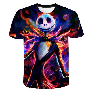 เสื้อยืดแขนสั้นลําลอง พิมพ์ลาย Nightmare Before Christmas Jack Skellington 3 มิติ แฟชั่นฤดูร้อน สําหรับผู้ชาย และผู้หญิง