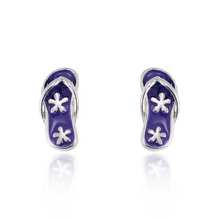 Suvani Jewelry-Earring Silver 925% ต่างหูรองเท้าเกี๊ยะญี่ปุ่นเพ้นท์ลายดอกซากุระ สีม่วง น่ารัก ใส่ได้ทั้งเด็กและผู้ใหญ่