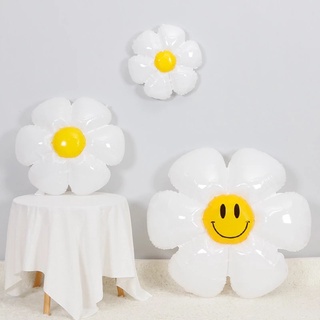 ลูกโป่งฟิล์มอลูมิเนียม รูปดอกเดซี่ยิ้ม สีขาว สําหรับตกแต่งปา…