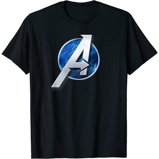 เสื้อยืดผ้าฝ้ายพรีเมี่ยม เสื้อยืด พิมพ์ลายโลโก้ Marvels Avengers Game สีเงิน สําหรับผู้ชาย