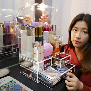 Cosmetic Storage Box Dust-proof With Lid 3 Drawers Transparent Organizer(No Installation Required)