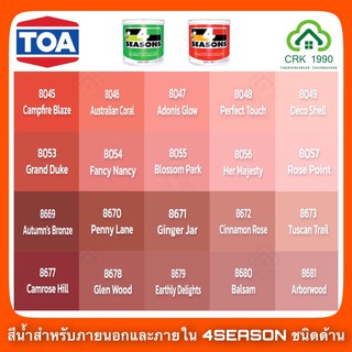 TOA 4SEASONS สีน้ำอะคริลิกแท้ 100% คุณภาพสูง ฟิล์มสียึดเกาะดีเยี่ยม ภายนอกและภายใน (ขนาด 1/4 แกลอน)(โทนสีแดง)