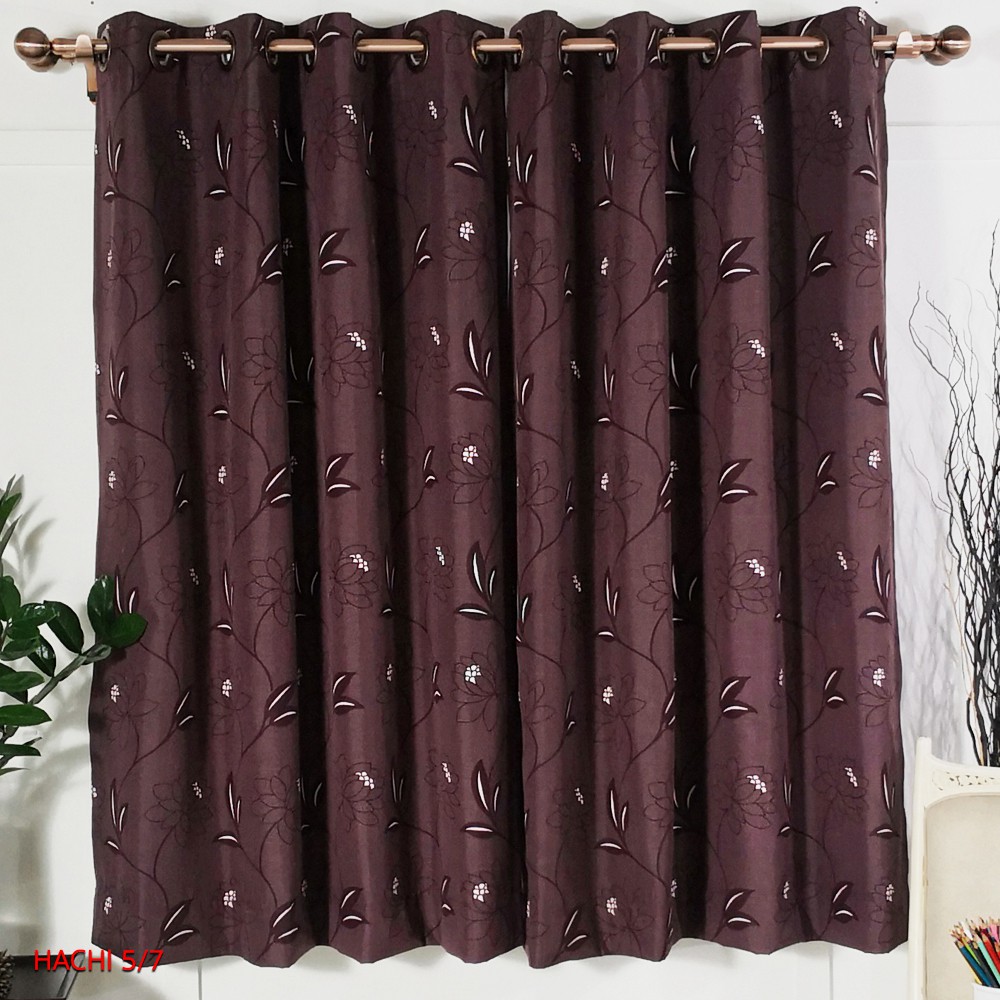 ม่านสำเร็จรูปหน้าต่าง ม่านตาไก่ HACHI 5/7 ม่านหน้าต่างสีม่วงลายดอกไม้