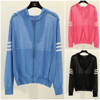 เสื้อฮู้ด แขนแต่งริ้ว มีกระเป๋าหน้าท้อง สไตล์แจ็คเก็ต hoodie jacket cardigan