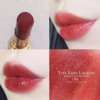 Beauty-Siam แท้ทั้งร้าน !!  ลิปสติกตัวเทส ปลอกขาว YSL OIL IN STICK ขนาดจริง สี 80 MUF.2019