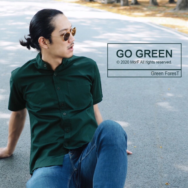 GO GREEN  เสื้อเชิ้ต ออกซ์ฟอร์ด แขนสั้น สีเขียว #0