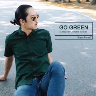 GO GREEN🌿  เสื้อเชิ้ต ออกซ์ฟอร์ด แขนสั้น สีเขียว