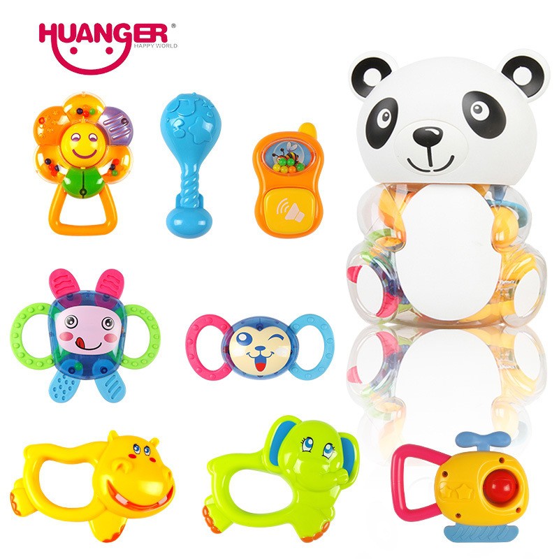 พร้อมส่ง ขายส่งของเล่น fujitoys.shop 777-38A ของเล่นเด็กเขย่ามือยางกัดกระปุกแพนด้า 8 ชิ้น ปลีกกล่องล