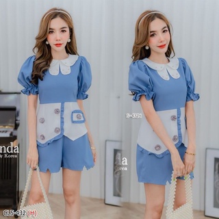 CL 5-432(H)(thumbtack)เซ็ต 2 ชิ้น เสื้อแขนพองคอบัวแต่งมุก ปลายแขนจั้มระบายพองๆน่ารักมากค่ะ