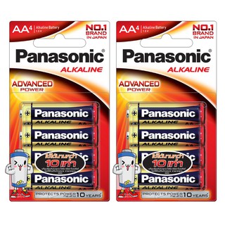 ถ่านอัลคาไลน์ Panasonic AA แพ็ค 4ก้อน (จำนวน 2 แพ็ค)