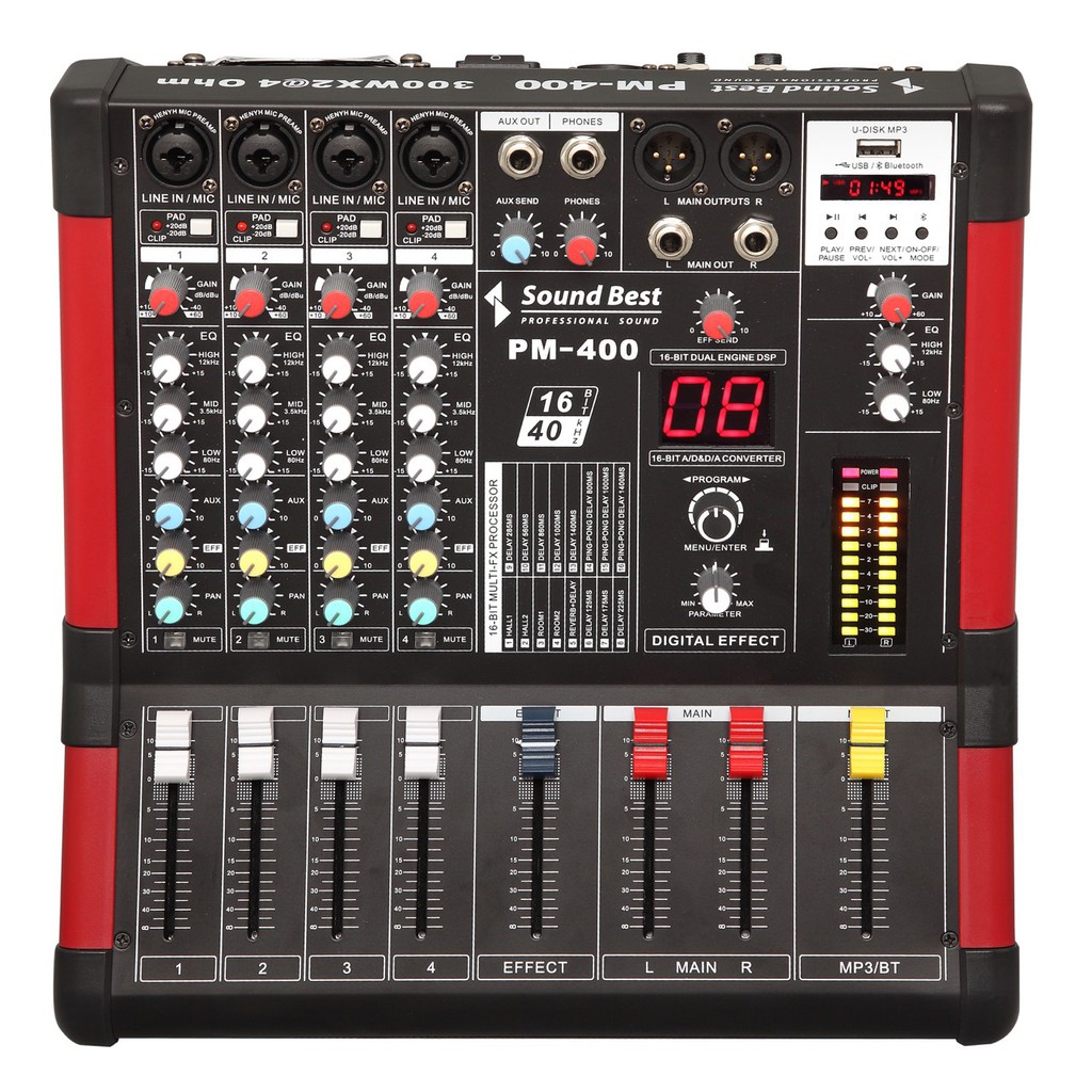 Sound Best Power Mixer 4CH รุ่น PM-400 เครื่องปรับแต่งเสียง เครื่องเสียง มิกเซอร์ (สินค้าใหม่แกะกล่อง รับประกัน 1 ปี)