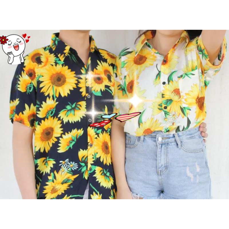 เสื้อสงกรานต์ลายดอกทานตะวัน ผ้าสปันพิมส์ลาย