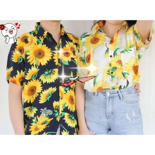 เสื้อสงกรานต์ลายดอกทานตะวัน ผ้าสปันพิมส์ลาย