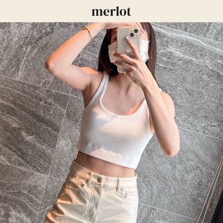 Merlot - Knit Crop Tank Top in White (เสื้อกล้ามครอป ผ้ายืด สีขาว)