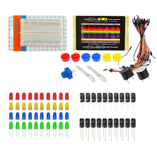 ส่วนประกอบอิเล็กทรอนิกส์ ชุดเริ่มต้นพื้นฐาน เขียงหั่นขนม ตัวเก็บประจุ ตัวต้านทานสายเคเบิล โพเทนชิออมิเตอร์ LED สำหรับผู้
