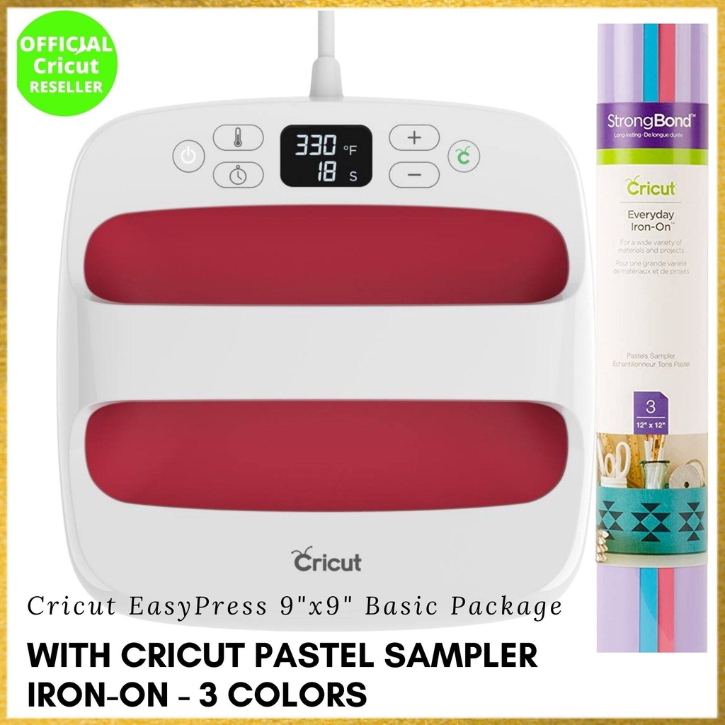 Cricut Easypress แพ็คเกจพื้นฐาน 9"x9" พร้อมม้วนตัวอย่าง Iron-On