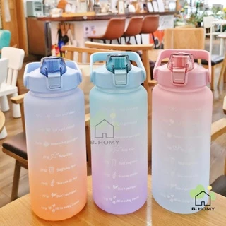 ขวดน้ำพกพา ขนาด2ลิตร ขวดน้ำสีพาสเทล สามารถบอกเวลา ขวดน้ำพกพา กระบอกน้ำ น้ำหนักเบา B.HOMY