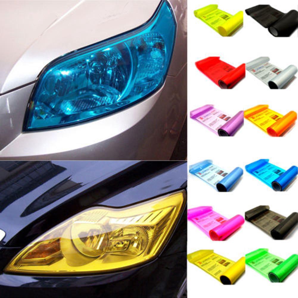 ✕✻♚2 ชิ้นสติกเกอร์ฟิล์มติดไฟหน้ารถยนต์ ฟิล์มเปลี่ยนสีไฟรถยนต์ 30 x 60 ซม.