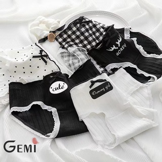 👑Gemi Gemi Gemi👑 #L-018 กางเกงในสีกรมขอบขาว ขาวขอบกรม ลายทาง ลายตาราง ลายขวาง มีโบว สวมใส่สําหรับผู้หญิง ผ้านิ่ม คุ้มค่า