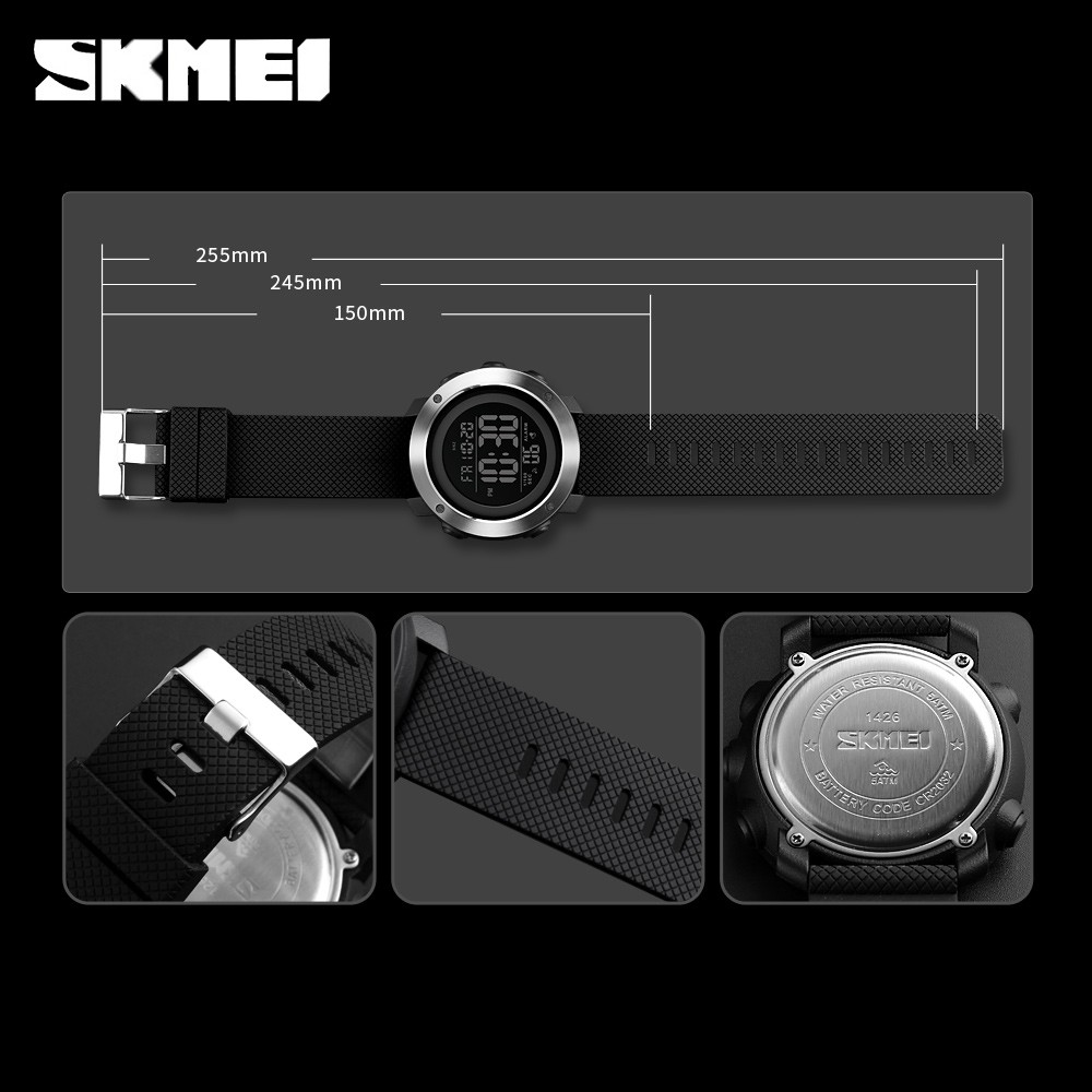 SKMEI นาฬิกาข้อมือดิจิทัล หน้าจอ LED กันน้ำ สำหรับผู้ชาย