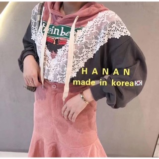 (พร้อมส่ง) เสื้อสเวตเตอร์แขนยาว ทูโทนลูกไม้