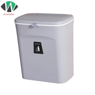 Hanging Trash Can for Kitchen Cabinet Door with Lid Wall Mounted Counter Waste Bin Plastic