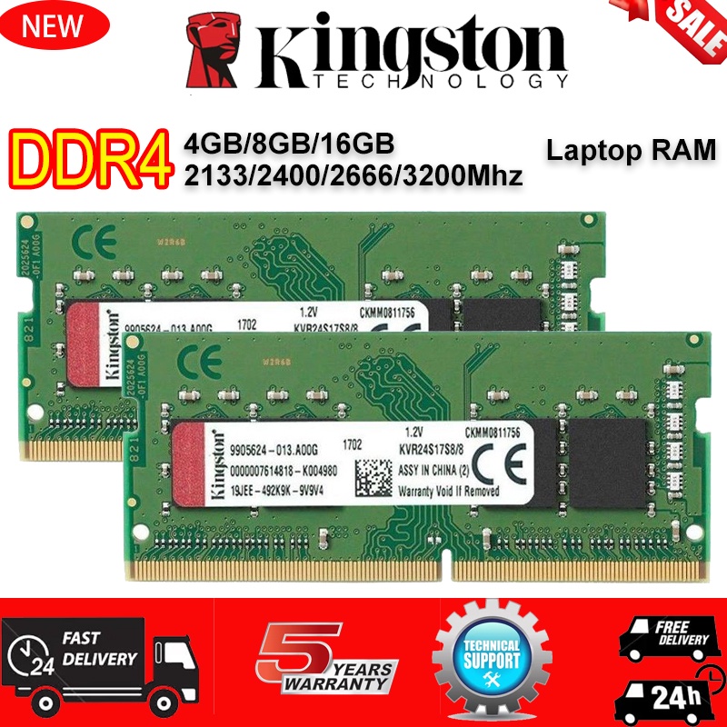 ใหม่ Kingston แล็ปท็อป RAM DDR4 4GB 8GB 16GB 2400/2133/2666/3200Mhz หน่วยความจํา PC4-2400T SODIMM